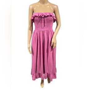 NWOT FREE PEOPLE Dress Womens Lush Life Linen Strapless Midi Opera Mauve Size S